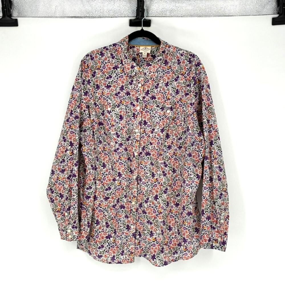 Women's White Floral Print Long-Sleeve Button Up Cotton Shirt - Plus 2X